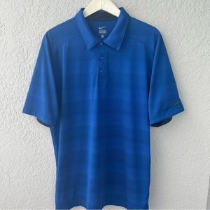 Men’s Nike Polo Blue Striped with Black Logo/Trim Size Large